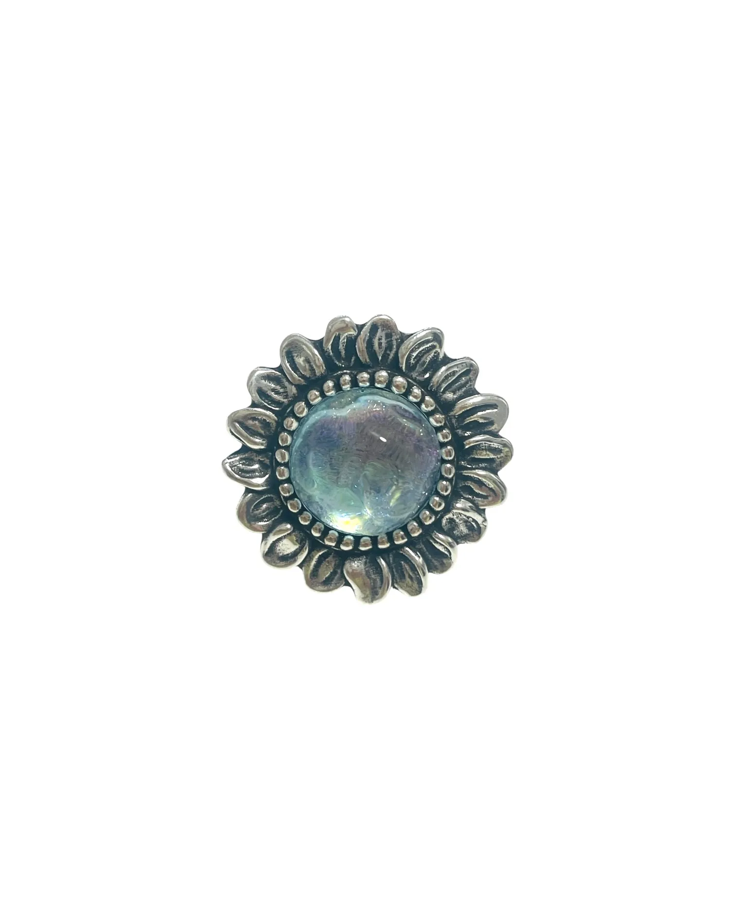 Aqua green-resin-flower-adjustable-ring-01 Translucent iridescent resin flower adjustable ring - Image 1